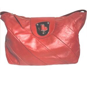 Pelle Studio Diagonal Striped Dark Red Genuine Leather Shoulder Bag 16"X10"X4.5"